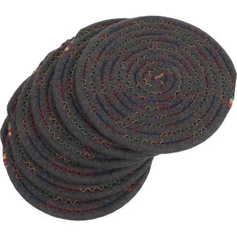Ensemble de 6 dessous de plat ronds en corde de coton tressée, 18 cm, résistants à la chaleur, pour casseroles et poêles, idéal pour la table et le plan de travail de la cuisine. Gris foncé. (1/5)