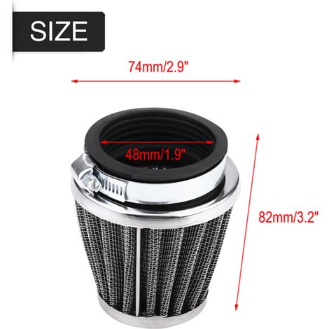 Filtre à air moto universel nettoyable 48mm/1,9in, nettoyant admission moteur, remplacement pièce motocyclette, compatible 48mm, lavable et réutilisable (1/5)