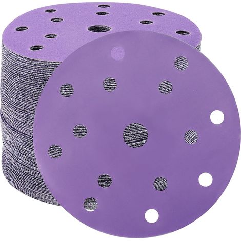 Schleifscheiben, 150 mm Körnung, 1200 Schleifpapier, Schleifscheiben, 50 Stück, 15 Löcher, Schleifscheiben für Exzenterschleifer (lila) (1/5)