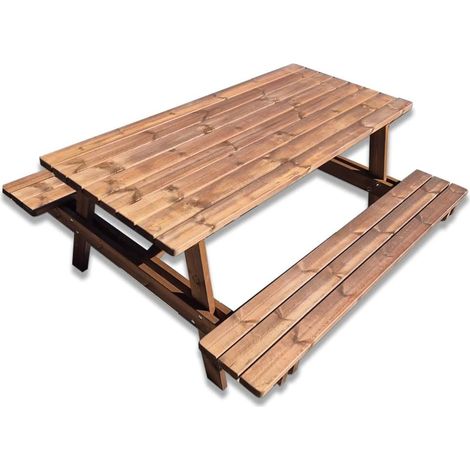 Tavolo da picnic in legno con panche integrate 180 x 165 cm, 6 posti, Marrone (1/5)