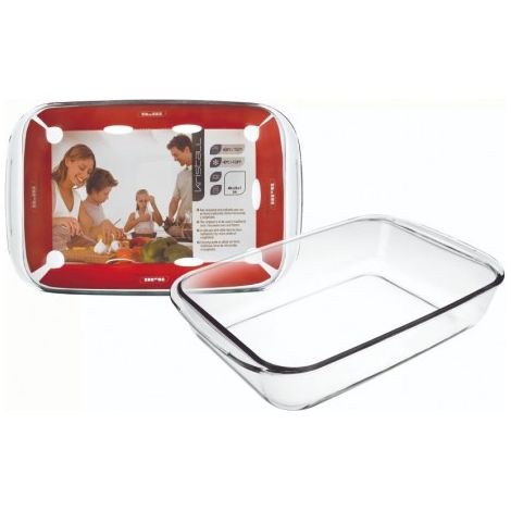 FPLUS fuente rect.alta cristal 40x25 , Fuente rectangular de vidrio apta para horno, microondas y lavavajillas.