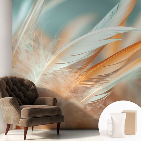 Papier peint intissé mural installation rapide du papier peint durable et résistante - Colle incluse gratuite Plumes délicates 250x250 cm (1/5)