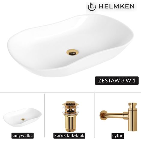 Lavabo de encimera Helmken 57066000 (66x41) Blanco + Sifón dorado + Tapón de clic dorado (1/5)