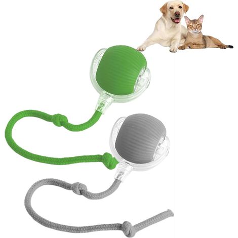 Jouet interactif pour chat - 2 pièces - Vert, gris - Pour chat et chien - Balle en silicone