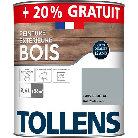 Tollens – Peinture bois extérieur satin 2 en 1 – Ultra résistante aux intempéries – Rendement 38m² – Application directe sur fenêtres et volets