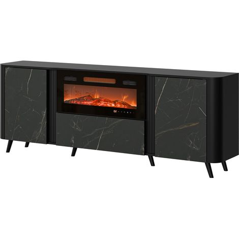 Buffet Modus I, Noir + Marbre noir, 76x200cm, Le nombre de portes: 339cm, MDF, Stratifié, LED: Disponible (1/4)