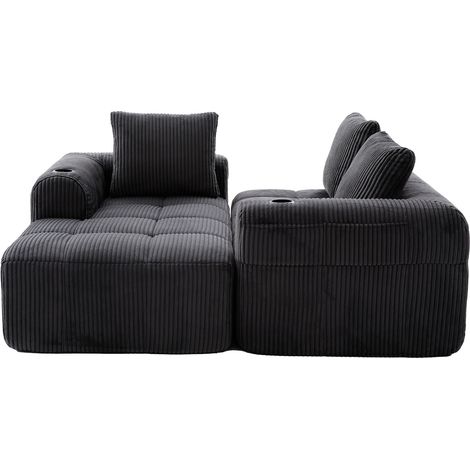 Divano modulare in corduroy grigio scuro con tasche laterali, portabicchieri e 3 cuscini MODENUIT (1/5)