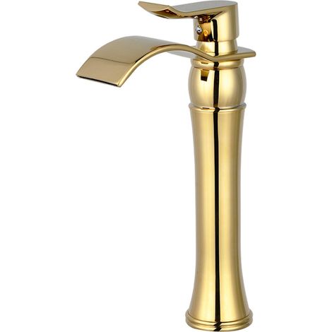 Grifo de lavabo de cobre macizo estilo cascada con agua fría y caliente, para lavabos de baño, lavabos de encimera y grifos elevados. (1/5)