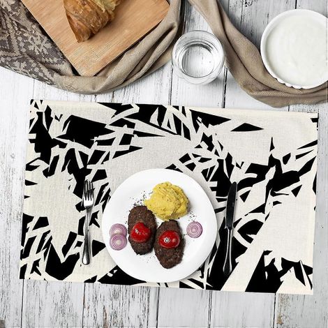 Ensemble de 4 sets de table noirs et blancs, sets de table abstraits style grunge, sets de table modernes, sets de table noirs et blancs pour la table de la cuisine et de la salle à manger (1/4)