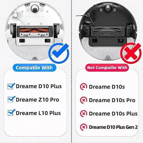 Kit d'accessoires de rechange pour robots aspirateurs Dreame D10 Plus, Z10 Pro, L10 Plus – 2 brosses principales + 4 brosses latérales (1/3)