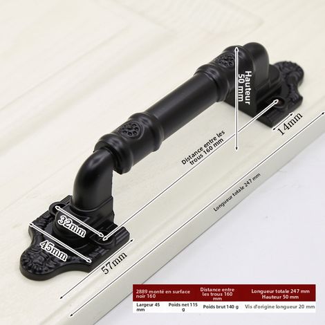 Antike Kupfer-Schiebetürgriffe - 2er Set dicke Aufsatzgriffe für Holzscheunentüren, amerikanischer Industriestil, ohne Bohren, Modell Schwarz 160-lsw
