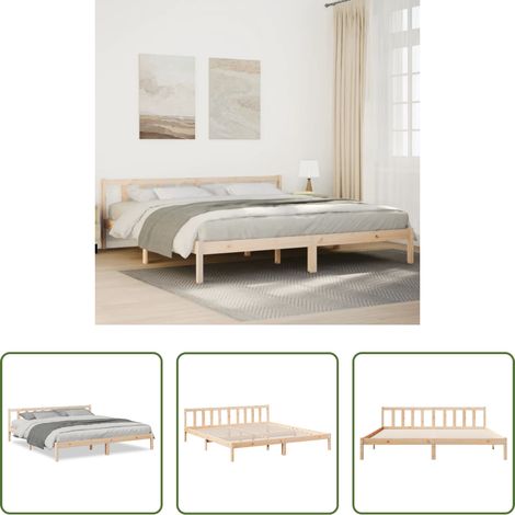 vidaXL Lit en pin -  Cadre de lit extra long sans matelas 200x220 cm bois massif pin (1/5)