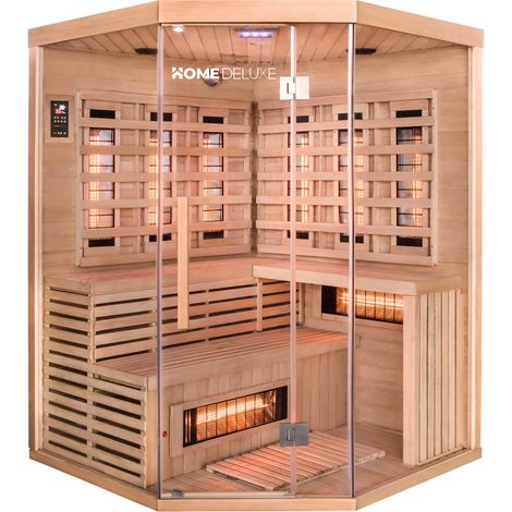 HOME DELUXE – Infrarotkabine SAHARA XXL – 150 x 150 x 200 cm - für 2 - 3 Personen, 8 Vollspektrumstrahler, Holz: Hemlocktanne I Infrarotsauna, Sauna, Wärmekabine, Infrarot  Infrarotkabine Wärmekabine 