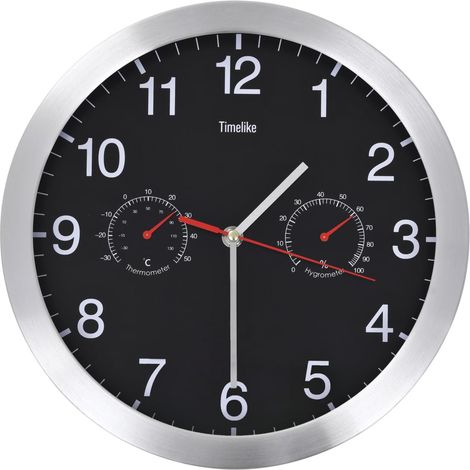 Orologio da parete al quarzo con igrometro e termometro 30 cm nero DEC022255