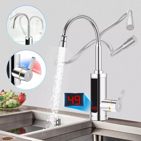 Mitigeur avec Chauffe-Eau Instantané Inox 3000W – 220V – Affichage LED Température – Tuyau Laiton Extensible 360° – Installation Verticale – Pour Salle de Bain & Cuisine (1/5)