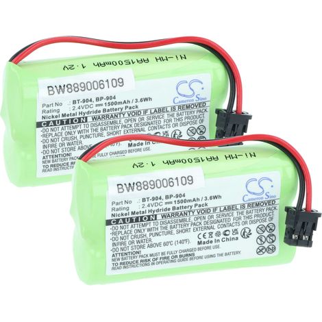 vhbw 2x Akku Ersatz für Panasonic PQP506SVC, TYPE 17 für schnurlos Festnetz Telefon (1500 mAh, 2,4 V, NiMH) Grün