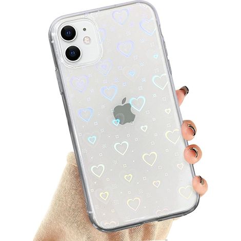 CUSTODIA PER APPLE IPHONE 11 CUSTODIA IN SILICONE TRASPARENTE HOLO CUORI (1/4)