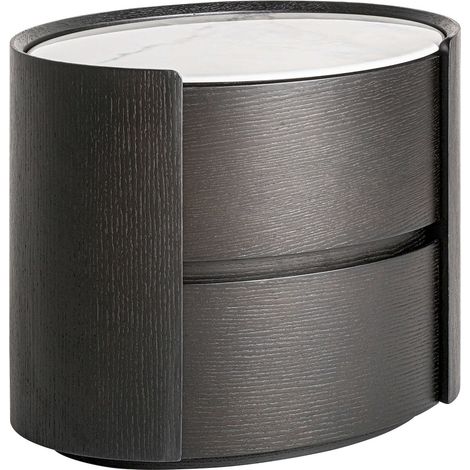 Table de chevet art déco bois teinté et cuir synthétique marron - Marron bois clair chaleureux (1/5)