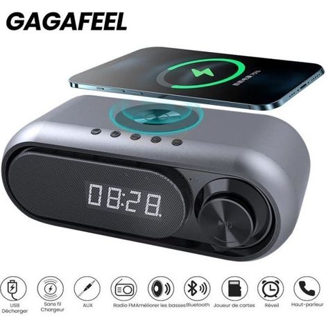Radio-réveil GAGAFEEL avec Haut-Parleur Bluetooth et Chargeur Sans Fil - Gris (1/4)