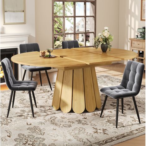 Esstisch ausziehbar, Esszimmertisch, Küchentisch, balkontisch, esstisch holz Runder Esstisch, ausziehbar zu oval, 118-158 cm, Platz für bis zu 6 Personen, Holzfarbe (1/5)