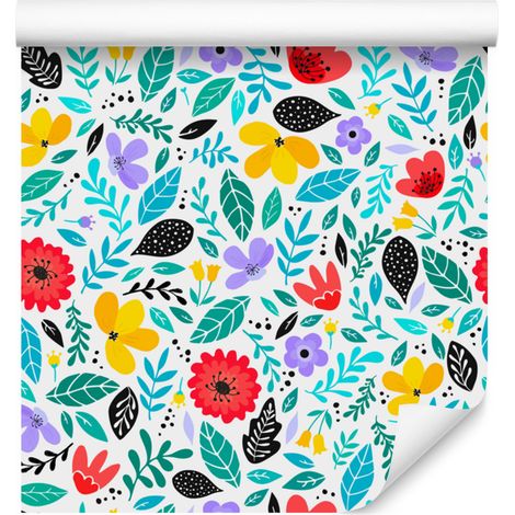Papier peint à fleurs bleu turquoise et vert d'eau pour salon et chambre 50x1000 cm (1/5)