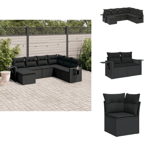 Salon de jardin 7 pcs avec coussins noir résine tressée - Salon De Jardin - Meuble Extérieur - Set Salon - Résine Tressée - Rotin Synthétique (1/5)