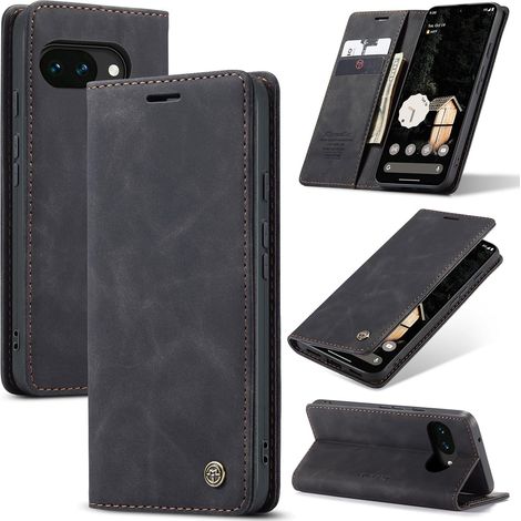 Funda para Google Pixel 10A 5G, funda tipo libro de cuero  Resistente a golpes, magnética, ranuras para tarjetas, estuche tipo cartera con soporte, funda protectora para Google Pixel 10A, negra (1/5)