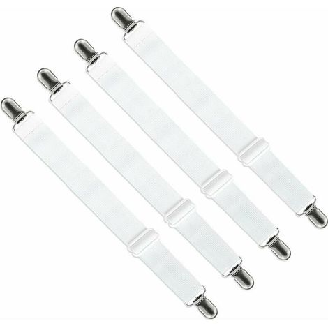 Sábana ajustable (65 cm a 150 cm), correa de sujeción para sábanas, sofás y fundas de tabla de planchar (blanco, paquete de 4) (1/5)