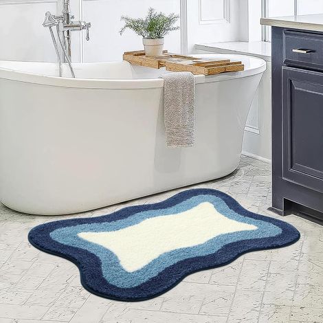 Alfombrilla de baño azul, 50x80cm, ultrasuave, antideslizante, de microfibra, absorbente, lavable, apta para suelos, bañeras y duchas. (1/2)