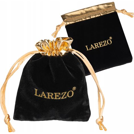 Schwarze Samttasche mit goldenem Logo. Geräumiges Täschchen für Schmuck. (1/5)