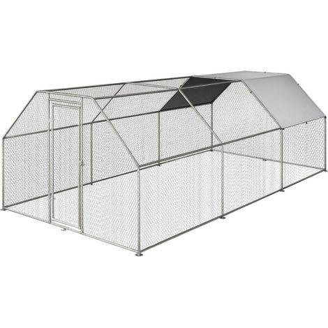 Enclos Poulailler Parc Grillagé Extérieur Métal Galvanisé Bâche Oxford avec Porte 280x570x195 cm (1/5)