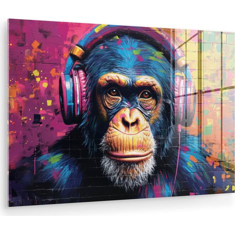 CUADRO DE METACRILATO Graffiti - Chimpancé - Arte callejero - Auriculares - Mono Cuadros Decorativos 120x80 (1/5)