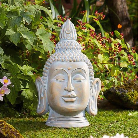 Large Buddha Head Statue Garden Ornament Weatherproof Resin Distressed Gold Indoor Outdoor Decor