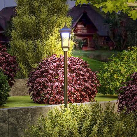 Lámpara de pie solar para exteriores, farol LED clásico, 30 lúmenes, 15 x 15 x 127 cm, negra.