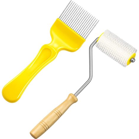 Lot de 2 outils d'apiculture, comprenant 1 extracteur de miel et 1 fourchette à décapsuler les abeilles en acier inoxydable avec 18 dents pour fournitures d'apiculture