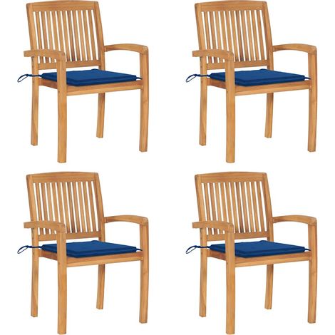 Lot de 4 Chaises de jardin empilables avec coussins - Chaises d'extérieur pour terrasse/jardin Teck solide BV436184 - BonneVie (1/5)