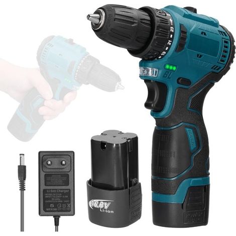 Perceuse Visseuse Sans Fil, Accessoires 16.8v Perceuse Sans Fil Avec Lumière LED 2 Batteries 1300mAh, 2 Vitesses (1/5)