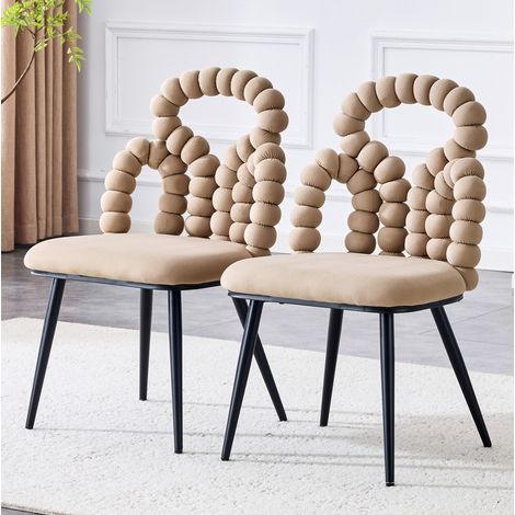 Sedia da pranzo in velluto color cammello con schienale open-back Bobble e gambe in metallo nero,48×50×86cm (1/5)