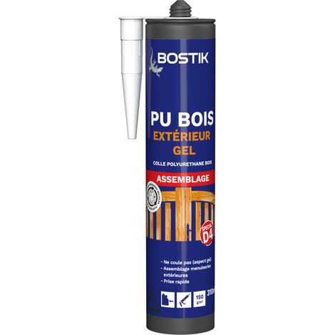 Bostik Colle Polyuréthane Gel PU Bois Exterieur Prise Rapide, Assemblage et Aboutage Bois Extérieur, Toutes Essences, Cartouche 310 ml, Incolore