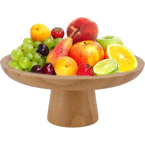 Support à gâteau en bois, support à gâteau rond en bois, bol de service de fruits rustique, plateau de support d'assiette à dessert sur pieds pour décoration, mariage, restaurant, (Couleur originale) (1/5)