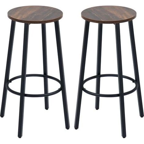 Lot de 2 tabourets de bar design industriel, cadre en métal, repose-pieds, 42 x 42 x 65 cm (1/5)