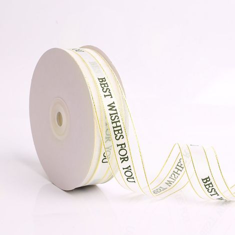 Ruban cadeau design lettres, couleurs vives indélébiles, large utilisation pour emballage de boîte anniversaire, beige et doré. (1/5)