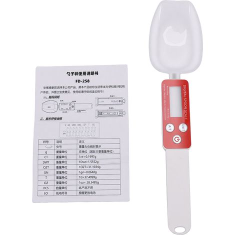 Balance à cuillère numérique détachable, gramme de cuisine de haute précision avec 7 unités pour la cuisson, rouge (1/5)
