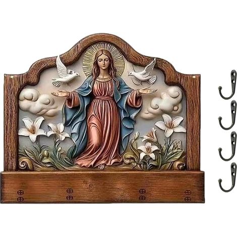 Schlüsselhalter aus Holz – 4 Haken – Platzsparend Wandmontierter Schlüsselhalter für Schüler, Erwachsene, Männer, Frauen, Eingangsbereich, Zuhause, Schlafzimmer (1/5)