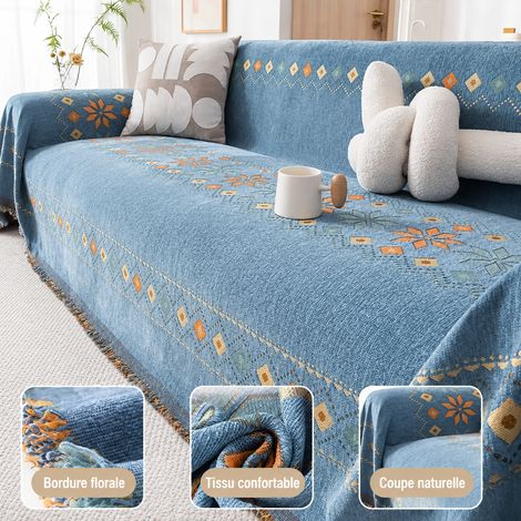 Housse jeté canapé chenille losanges colorés bleu 180340cm adapté pour canapé 3 places standard 30 × 30 × 8 cm 2,45 kg – Livraison gratuite