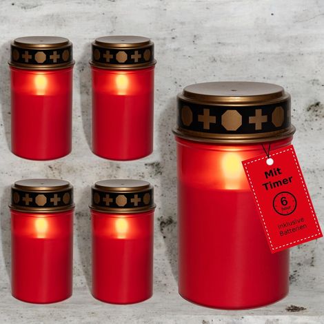 Lampe funéraire Novaliv LED avec batterie et minuterie 6/18 5 pièces lumières funéraires rouges longue durée bougies LED bougie funéraire LED