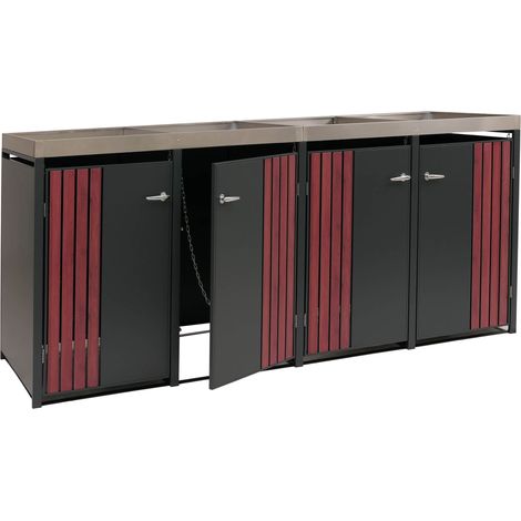 [NEUWERTIG] 4er-Mülltonnenverkleidung HHG-384, Mülltonnenbox mit Pflanzkasten, Metall 125x260x84cm 95kg anthrazit Holzoptik dunkel