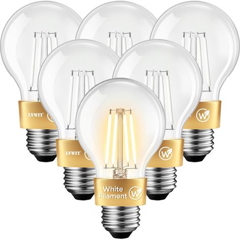 Ampoule LED E27, Filament Blanc,4W Équivalent 40W, LED Ampoule à Vis Edison, A60 Type Classique 470 Lumens 2700K Blanc Chaud, Ampoules Économie D'énergie, Non Dimmable, Lot de 6 (1/5)