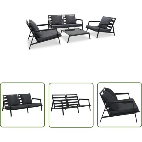 The Living Store Salon de jardin 4 pcs avec coussins Aluminium Gris foncé - Salon De Jardin - Meubles De Jardin - Canapé Extérieur - Set De Salon - Canapé Aluminium (1/5)