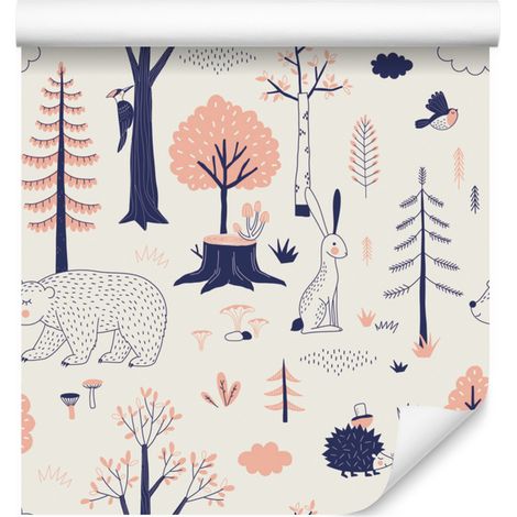 Carta da parati con animali del bosco in autunno per soggiorno e camera da letto, 50x1000 cm (1/5)